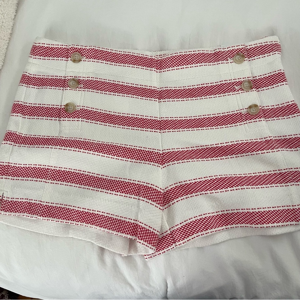 LOFT High Waist Red and White Striped Shorts